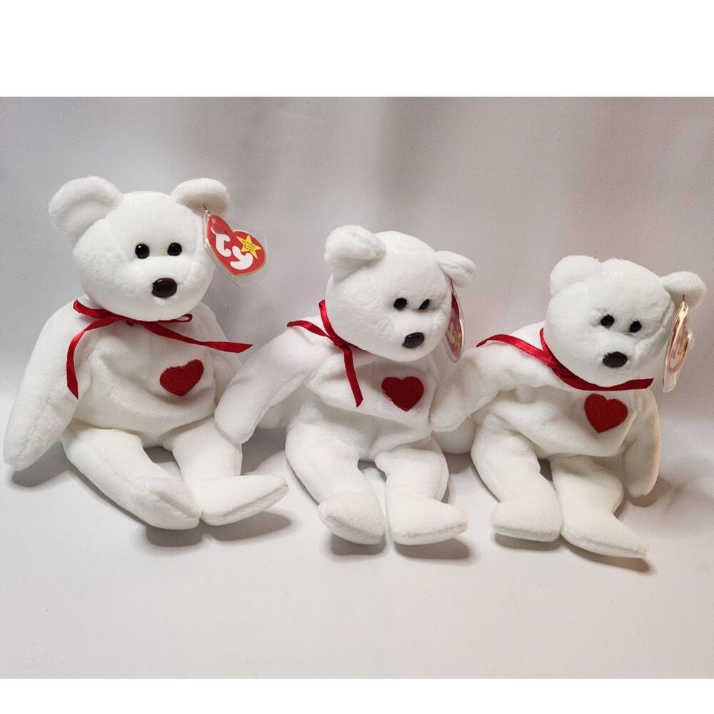 1993 TY Valentino Bears Lot of 3 Valentines White Bear Red Heart